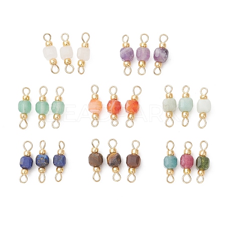 Natural Mixed Stone Faceted Cube Connector Charms PALLOY-JF05037-1