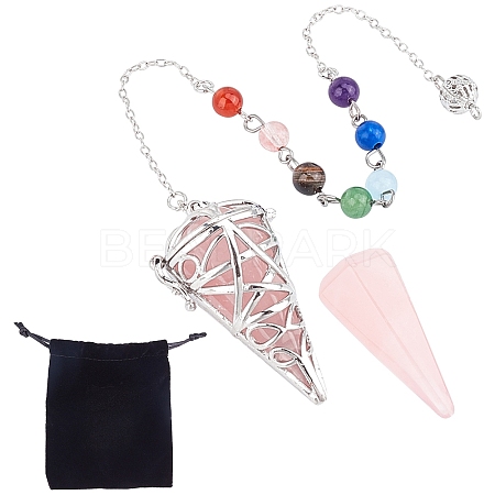 SUNNYCLUE Natural Rose Quartz Cone Dowsing Pendulums G-SC0002-22D-1