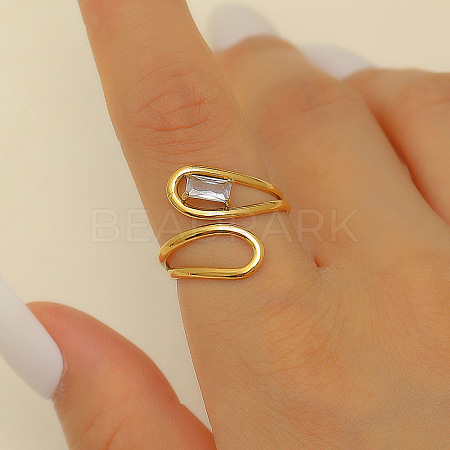 304 Stainless Steel with Cubic Zirconia Cuff Rings for Women FS-WG503C7-09-1
