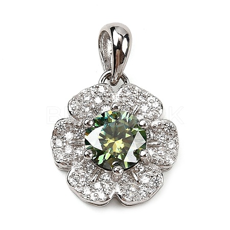 925 Sterling Silver  Moissanite Rhinestone Flower Charms STER-D308-01B-P-1