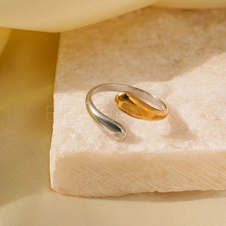 Adjustable 304 Stainless Steel Cuff Rings for Women LS-RJEW-B135-01GP-05-1