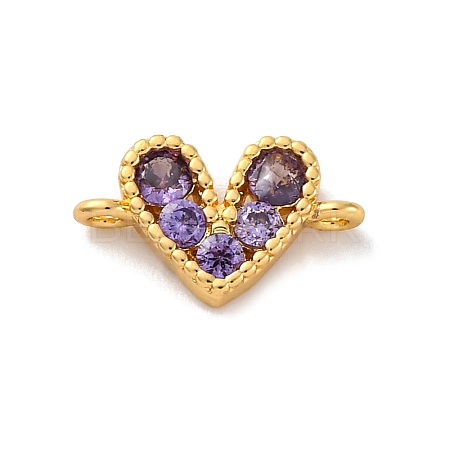 Brass Micro Pave Cubic Zirconia Heart Connector Charms KK-F894-03G-02-1