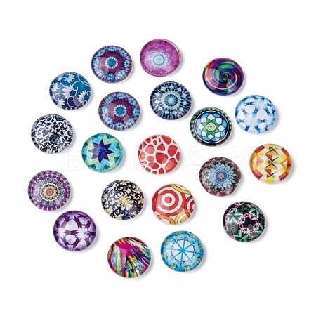 Mosaic Printed Glass Half Round/Dome Cabochons GGLA-N004-12mm-G-1