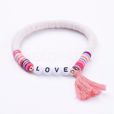 Handmade Polymer Clay Heishi Beads Stretch Bracelets BJEW-JB05086-02-1