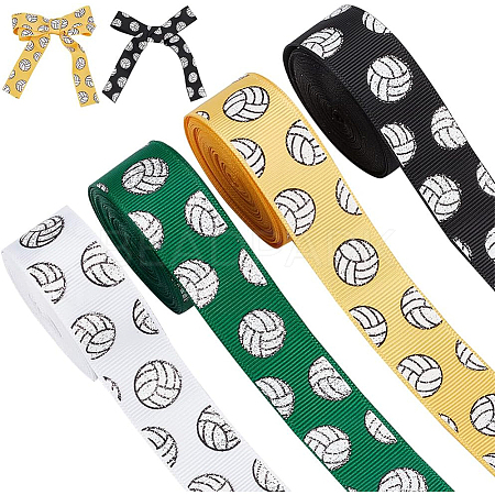 4 Rolls 4 Colors Sport Ball Print Grosgrain Ribbon OCOR-PH0004-07A-1