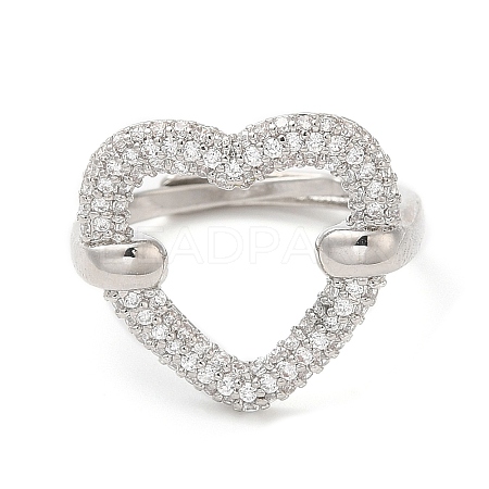 Clear Cubic Zirconia Hollow Heart Adjustable Ring RJEW-M148-04P-1