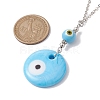 Light Sky Blue Glass Evil Eye Pendant Necklace with Alloy Cable Chains NJEW-JN04650-01-3