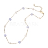 Synthetic Blue Lace Agate Star & Natural Freshwater Pearl & Brass Link Chain Necklaces NJEW-JN05687-02-4