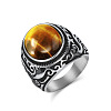 304 Stainless Steel with Natural Tiger Eye Finger Rings for Men FS-WG44E14-12-1