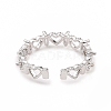 Clear Cubic Zirconia Hollow Out Heart Open Cuff Ring RJEW-B028-30P-3