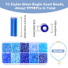 10 Colors Blue Series Transparent Colours Luster Glass Bugle Beads SEED-DC0001-07-2