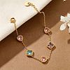 304 Stainless Steel Pave Colorful Cubic Zirconia Rhombus Heart Link Bracelets for Women WG7C819-01-4