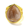 Teardrop Natural Sunstone Open Cuff Rings RJEW-C087-01G-04-2