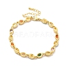 Enamel Evil Eye & Glass Oval Link Chain Bracelet BJEW-G663-01G-01-2