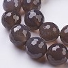 Faceted Round Natural Gray Agate Beads Strands G-E302-060-18mm-1-3