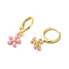 Flower Real 18K Gold Plated Brass Dangle Leverback Earrings EJEW-L268-009G-02-2