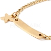 201 Stainless Steel Rectangle & Star Charm Bracelet with Curb Chain for Women STAS-P304-19G-3