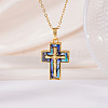 Brass Pave Natural Paua Shell Religion Jesus Cross Pendant Necklaces for Women FS-WGAAB84-03-1