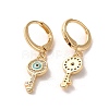 Key with Evil Eye Real 18K Gold Plated Brass Dangle Leverback Earrings EJEW-Q797-03G-03-2