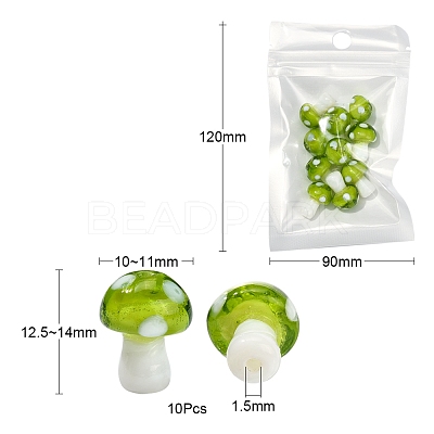 10Pcs Mushroom Handmade Lampwork Beads LAMP-YW0001-08A-1