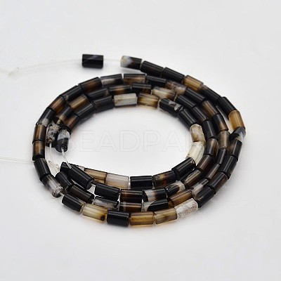 Column Natural Black Agate Beads Strands G-N0153-66-1