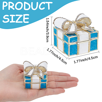 Square Bowknot Alloy Enamel with Crystal Rhinestone Jewelry Magnetic Storage Boxes CON-SP0001-32B-1