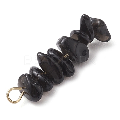 Gradient Color Natural Smoky Quartz & Natural Obsidian & Natural Labradorite Chip Beaded Pendants PALLOY-JF02795-07-1
