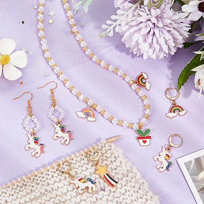 Alloy Enamel Meteor & Rainbow & Unicorn Pendant Locking Stitch Markers HJEW-AB00050-1