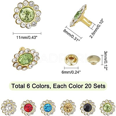 120 Sets 6 Colors Alloy Rhinestones Rivets FIND-WR0003-09-1