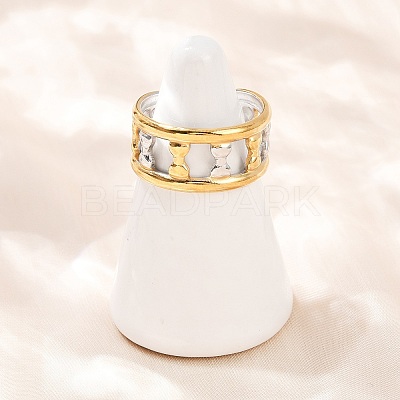 304 Stainless Steel Double Color Cuff Rings RJEW-S635-01GP-12-1