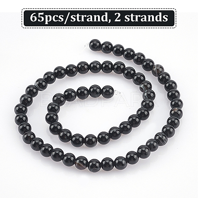 2 Strands Natural Black Onyx Beads Strands G-GO0001-15A-1