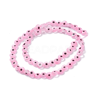 Handmade Evil Eye Lampwork Flat Round Bead Strands X-LAMP-L058-6mm-15-1