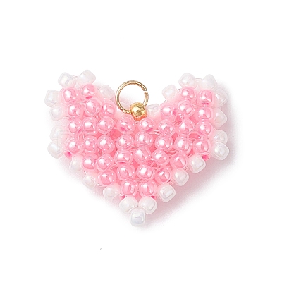 Glass Seed Beaded Heart Pendants PALLOY-MZ01018-1