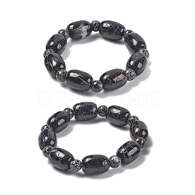 Natural Agate Bead Stretch Bracelets G-P570-01H-1