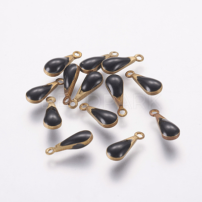 Antique Golden Plated Brass Enamel Teardrop Charms X-KK-Q571-01H-1