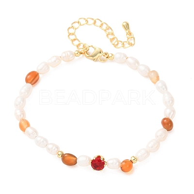 Natural Carnelian Chip and Rice Natural Pearl Beaded Bracelets GG-CBA3297-13G-A-1