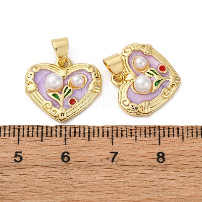 Flower Brass Enamel Pendants KK-D390-17G-04-1