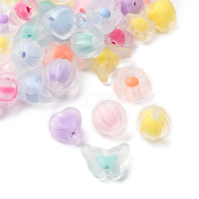 100Pcs 5 Styles Frosted Transparent Acrylic Beads OACR-FP0001-22-1