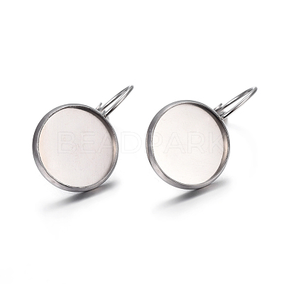 Tarnish Resistant 304 Stainless Steel Leverback Earring Settings STAS-F191-03P-14mm-1