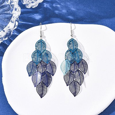 430 Stainless Steel Leaf Dangle Earrings EJEW-A137-08P-04-1