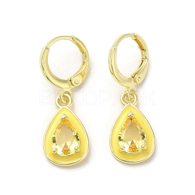Teardrop Real 18K Gold Plated Brass Dangle Leverback Earrings EJEW-L268-026G-03-1