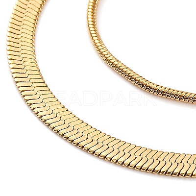 304 Stainless Steel Double Layer Round Snake Chain & Herringbone Chain Necklaces for Women LS-NJEW-G140-16A-G-1