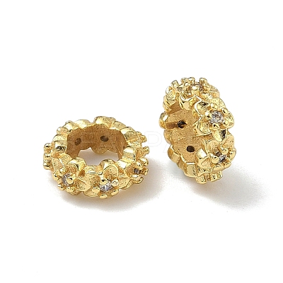 Flower Brass Micro Pave Clear Cubic Zirconia European Beads LS-KK-G557-39G-1