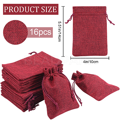 Polyester Imitation Burlap Packing Pouches Drawstring Bags ABAG-BBC0001-02B-04-1