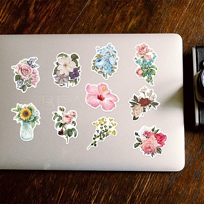 50Pcs Cartoon Flower Paper Sticker Label Set DIY-G066-05-1
