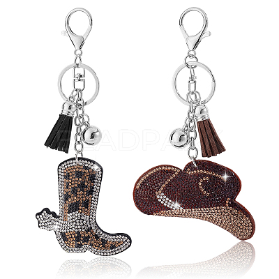 2Pcs 2 Styles PU & Rhinestone Keychains KEYC-GA0001-58-1
