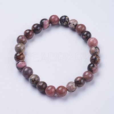 Natural Rhodonite Beaded Stretch Bracelets BJEW-I253-8mm-26-1