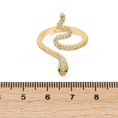 Snake Brass Micro Pave Clear Cubic Zirconia Open Cuff Rings for Women RJEW-G343-28G-1