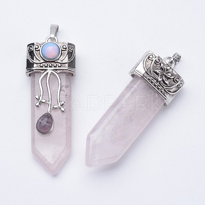 Natural Rose Quartz Big Pointed Pendants X-G-F340-05E-1