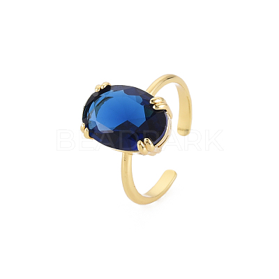 Oval Glass Open Cuff Ring RJEW-S049-001G-1